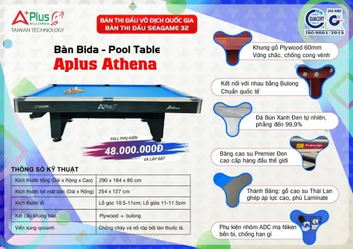 BÀN BIDA LỖ APLUS ATHENA CŨ - Ảnh 6