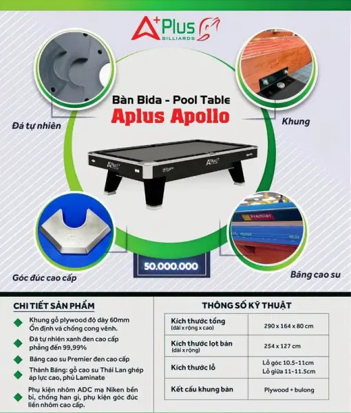 BÀN BIDA LỖ APLUS APOLLO - Ảnh 2