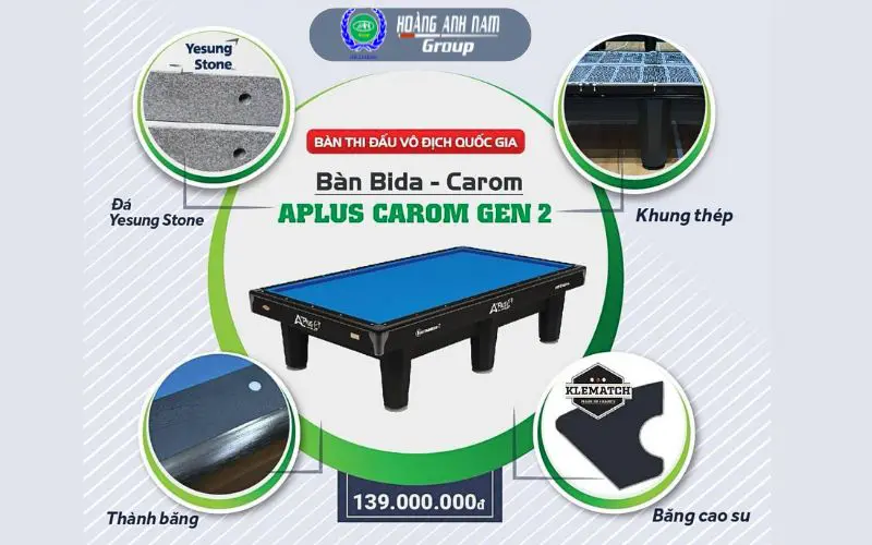 Cấu tạo bàn bida 3c Aplus Gen 2 | Bida Hoàng Anh Nam Group