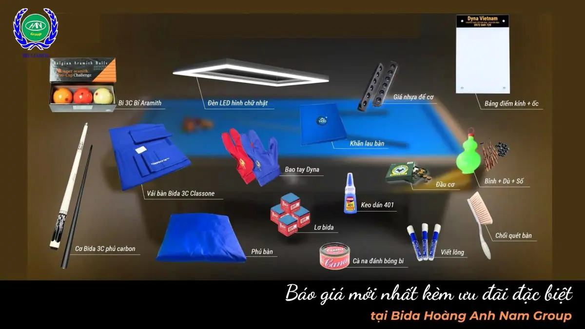 Báo giá mới nhất kèm ưu đãi đặc biệt tại Bida Hoàng Anh Nam Group